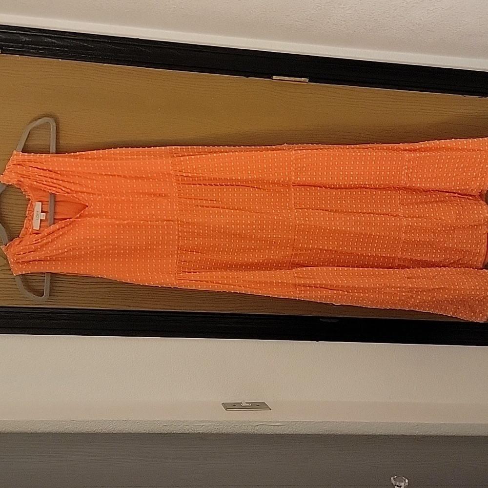 Loft Coral with white polka dot Maxi Dress